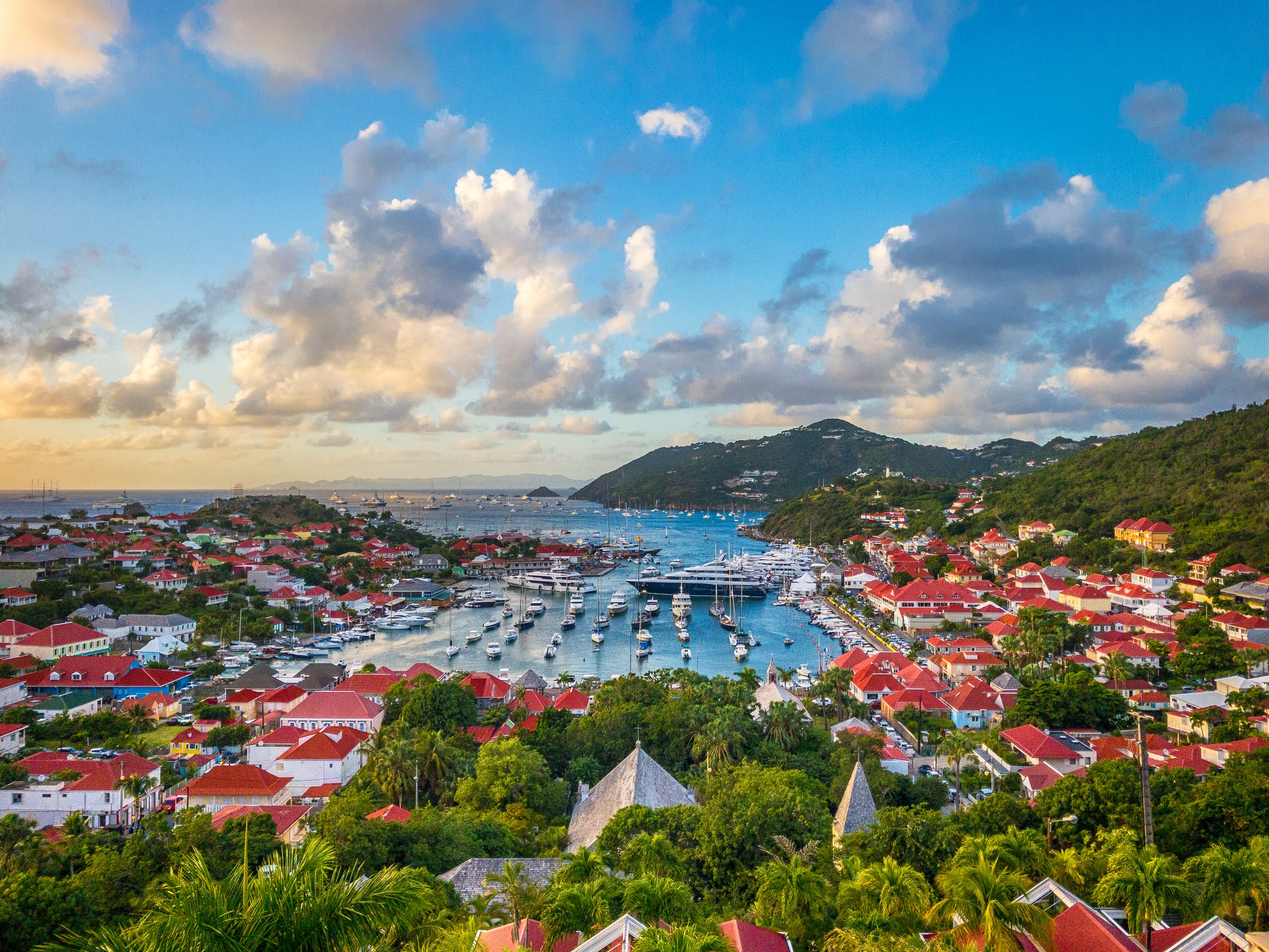 St Barths Harbour with yachts, boats and mountainous backdrop